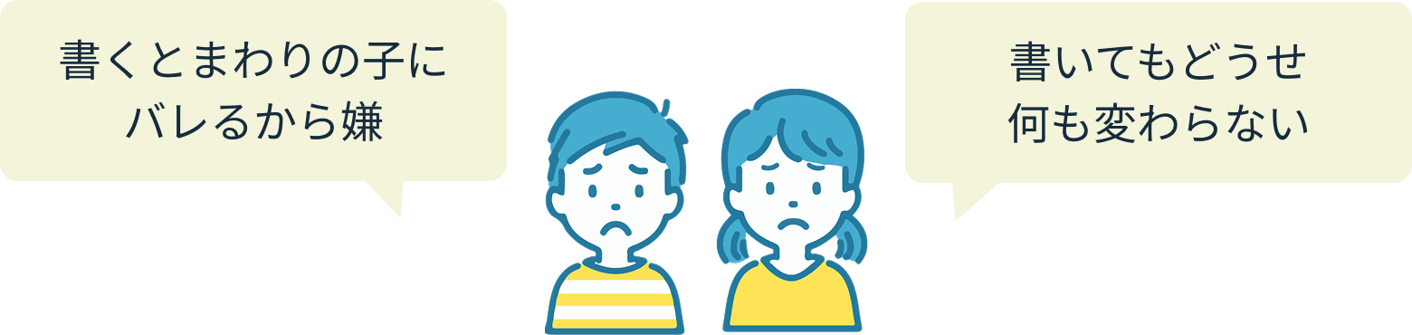 書くとまわりの子にバレるから嫌。書いてもどうせ変わらない